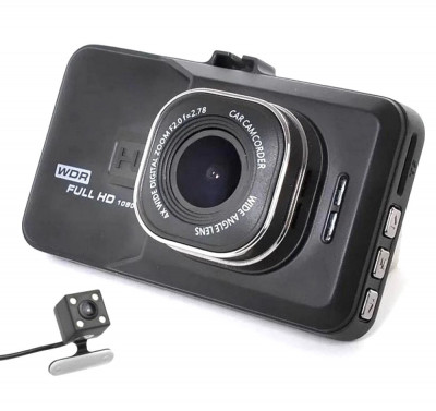 Camera Video Auto Dubla Full HD Soundvox, 5 Mega, Cu Senzor De Miscare Dual Lens Vehicle BlackBox DVR 1080P Negru foto