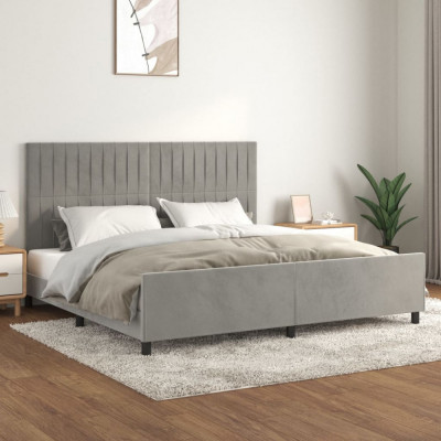 vidaXL Cadru de pat cu tăblie, gri deschis, 200x200 cm, catifea foto