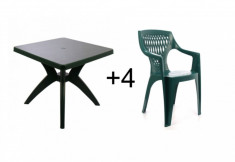 Set masa OMC 80X80X72 cu 4 scaune OMC, pentru gradina, verde, din plastic foto