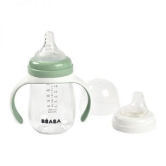 Biberon de invatare 2 in 1 din Tritan Beaba 210 ml Sage Green