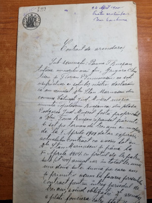 contract de arendare - din aprilie 1900 - timbru sec,timbru fix foto