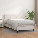 VidaXL Pat box spring cu saltea, alb, 90x190 cm, piele ecologică