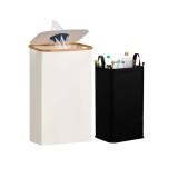 Leziter Colector Selectiv Sticle 100L Alb, Material Oxford, Capac Bambus, Sac Interior Detasabil