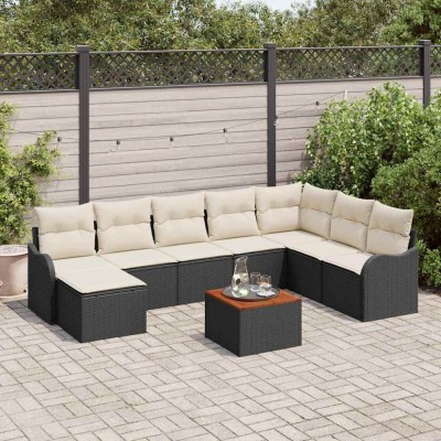 vidaXL Set de canapele pentru grădină 9 pcs Negru, alb foto