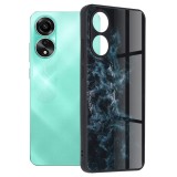 Husa telefon compatibila oppo a78 4g, glass spate din sticla securizata, blue nebula