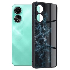 Husa telefon compatibila oppo a78 4g, glass spate din sticla securizata, blue nebula