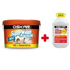Vopsea lavabila interior Oskar Superweiss alb 15 L + Amorsa 4 L, MAT foto