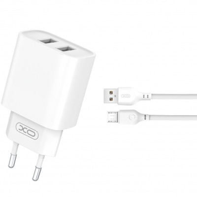 Incarcator Retea Cu Cablu microUSB XO Design CE02C, 10.5W, 2.1A, 2 x USB-A, Alb foto