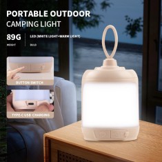 Mini Lampa LED de Camping, Flippy, pentru Aer Liber, Reincarcabila USB Type C, Super Luminos, Lampa de Masa Portabil, Alb