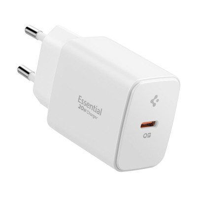 Spigen - Wall Charger Essential (EE201EU) - Type-C, GaN, Fast Charging, PD20W, Quantum Boost - White foto