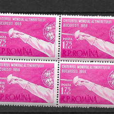ROMANIA 1958 - CRITERIUL MONDIAL AL TINERETULUI LA SCRIMA, BLOC, MNH - LP 453