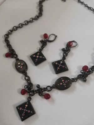 Set bijuterii ROSU -dama- elegant cu cristale SWAROVSKI (colier+cercei) foto