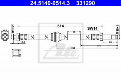 Conducta / cablu frana VW MULTIVAN V (7HM, 7HN, 7HF, 7EF, 7EM, 7EN) (2003 - 2015) ATE 24.5140-0514.3 foto