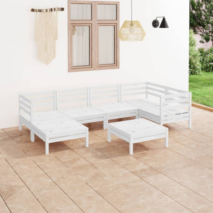 Gossi set mobilier de gradina, 7 piese, alb, lemn masiv de pin