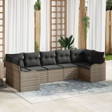 Set de canapea Gossi din 7 piese cu perne gri din ratan polimeric, canapea Gossi pentru 2 persoane cu perne gri din ratan polimeric