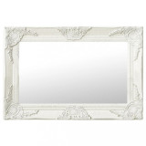 Oglindă de perete &icirc;n stil baroc, alb, 60 x 40 cm, vidaXL