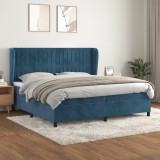 VidaXL Pat box spring cu saltea, albastru &icirc;nchis, 200x200 cm, catifea