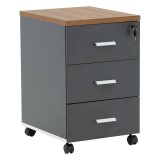Corp mobil pe roți Oscar cu cheie, 3 sertare nuc - antracit, 40x48x63cm