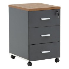 Corp mobil pe roți Oscar cu cheie, 3 sertare nuc - antracit, 40x48x63cm