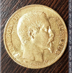 Moneda aur franta 20 franci francs Napoleon III 1858 A 6.45 gr foto