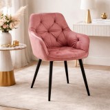 Cumpara ieftin Scaun stil fotoliu bucatarie/living, Artool, York, catifea roz, picioare metal negru, 56x62x83.5 cm