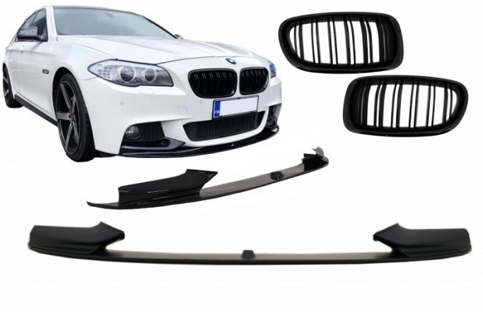 Prelungire Bara Fata BMW Seria 5 F10 F11 Sedan Touring (2011-2017) M-Performance Design cu Grile Centrale Duble Performance AutoTuning