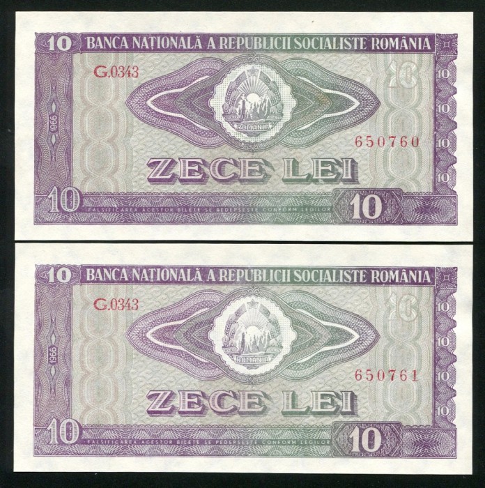 q545 PERECHE CONSECUTIVA 10 LEI 1966 NECIRCULATA UNC