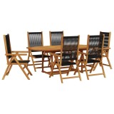 Cumpara ieftin Set mobilier de gradina 7 piese polipropilena neagra/lemn masiv