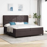 Cumpara ieftin Pat cu arcuri cu headboard Maro inchis 200 x 200 cm tesatura