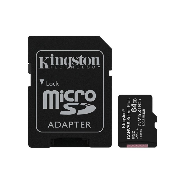 Kingston - Memory Card Canvas Select Plus (SDCS2/64GB) - Android A1 MicroSDXC, Adapter, 64GB, Class 10 / UHS-1 U3 - Black