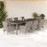 Set mobilier de gradina cu perne 9 piese gri poliratan sticla