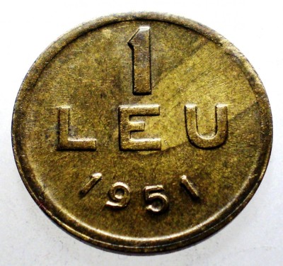 R.005 ROMANIA RPR 1 LEU 1951 Copper-Nickel-Zinc foto