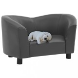 VidaXL Canapea pentru c&acirc;ini, gri, 67 x 41 x 39 cm, piele ecologică