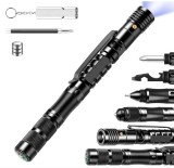 Pix Tactic Multifunctional IdeallStore Comando, Aluminiu, Negru, Lanterna LED, Busola, Spargator Sticla, Surubelnita, Fluier Urgenta