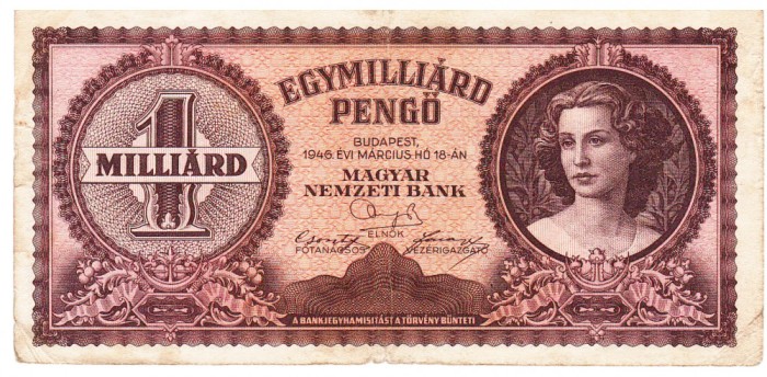 Ungaria 1 000 000 000 Pengo 1946 P-125 Seria 013592