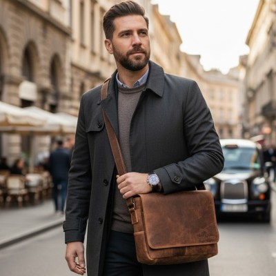 Geanta de umar barbati din piele naturala Greenwood&amp;reg; Ralf: Ideala pentru tableta, Documente A5, 29x23x8 cm foto