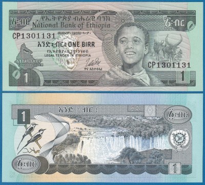 ETIOPIA █ bancnota █ 1 Birr █ 1976 / 1969 █ P-30b █ UNC █ necirculata foto