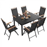 Set Mobilier Gradina IZZY Mirpol 6 Locuri, Negru, Cadru Aluminiu, Blat Compozit, Scaune Reglabile 7 Pozitii