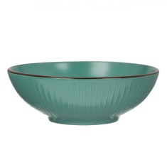 Bol Ceramic, Model Reliefat, Culoare Petrol, Margine Maro, Diametru 23cm, &Icirc;nălțime 7.5cm, Capacitate 1569ml, Potrivit pentru Mașina de Spălat Vase și
