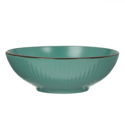 Bol Ceramic, Model Reliefat, Culoare Petrol, Margine Maro, Diametru 23cm, &amp;Icirc;nălțime 7.5cm, Capacitate 1569ml, Potrivit pentru Mașina de Spălat Vase și foto