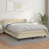 vidaXL Pat box spring cu saltea, crem, 140x190 cm, piele ecologică 3127309