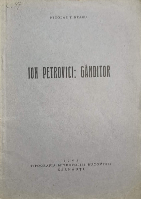 ION PETROVICI: GANDITOR-NICOLAE T. NEAGU