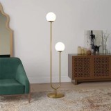 Cumpara ieftin Lampadar de podea, 2 globuri albe, dulie G9, culoare corp auriu, inaltime 165cm
