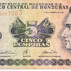 M1 - Bancnota foarte veche - Honduras - 5 lempiras - 2000