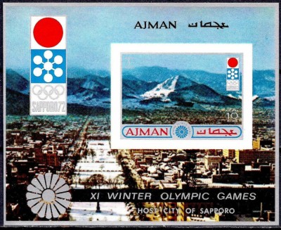 AJMAN, SAPPORO - COLIȚĂ IMPERF. + SERIE COMPLETĂ MNH (2 FOTO) foto