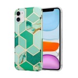 Husa protectie flippy compatibila cu apple iphone 12 soft imd tpu marble geometric verde