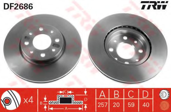 Disc frana FIAT DOBLO Microbus (223, 119) (2001 - 2016) TRW DF2686