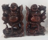 Superbe sculpturi de dimensiuni mari lucrare dintr-o singură bucata de lemn reprezentand Buddha cu dragonul