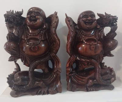 Superbe sculpturi de dimensiuni mari lucrare dintr-o singură bucata de lemn reprezentand Buddha cu dragonul foto