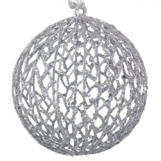Glob Crăciun, Model Glitter, Argintiu, Diametru 15 cm, Material Plastic